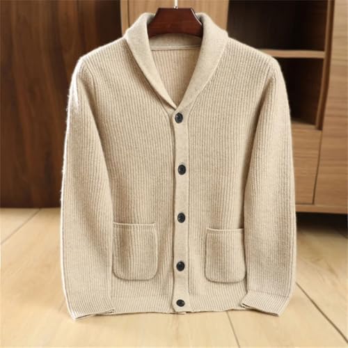 Men's British Knit Blazer Premium Double-Weave Wool Cardigan with Convertible Collar Full-Button Front Closure4