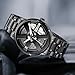 Mens Wrist Watch Creative 3D Spinning Car Wheel Rotating Watches Rim Hub Design Fashion Quartz Stylish Wristwatch with Stainless Steel Strap Gifts for Car Enthusiasts (U Black)
