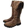 JUNQIAKO Medieval Pirate Boots Mens Renaissance Pull on Mid Calf Gothic Halloween Costume Boot Vintage Stage Pirate Viking Shoes, Brown, 10.5 #4