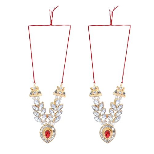 Set of 2 Mala Moti Beads Mala Set for Laxmi Ganesh Devi Maa Radha Krishna Puja Goddess Haar Sringar Set Deities Jewellery for Traditional Festival God Idol Statue(Size:-1.5