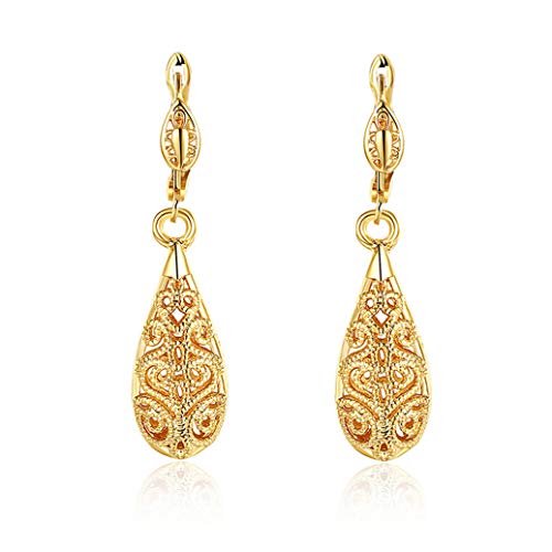 Kshcf Vintage Earrings Dangle Teardrop Ear Buckle Earrings Charm Fashion 18K White/Gold Plated Palace Openwork Pattern Jewelry Accessories