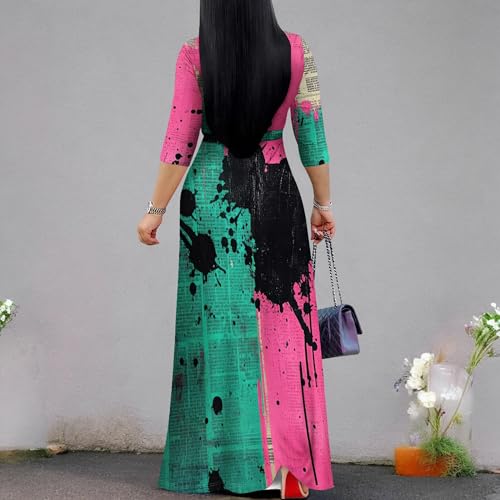 Image of PinkPatty Women's Print Maxi Dresses 3 /4 Sleeve Flowy Long Dress V Neck Wrap Tie Waist Sundress