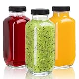 U Chef Set de Botellas de Vidrio con Tapas, Botellas para Jugo Transparente de 480 ml, Recipientes Reutilizables para...