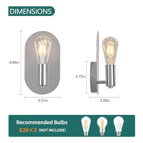 Image of Modern Wall Sconces Set of Two Mid-Century Sconces Wall Lighting 6W Stainless Steel Oval Decor Chrome Wall Lamps for Bedrooms Living Room Bathroom Corridor