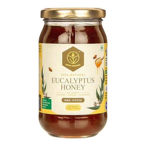 Image of Shiva Organic Raw Eucalyptus Honey 500g | 100% Pure NMR Tested | Raw and Unprocessed