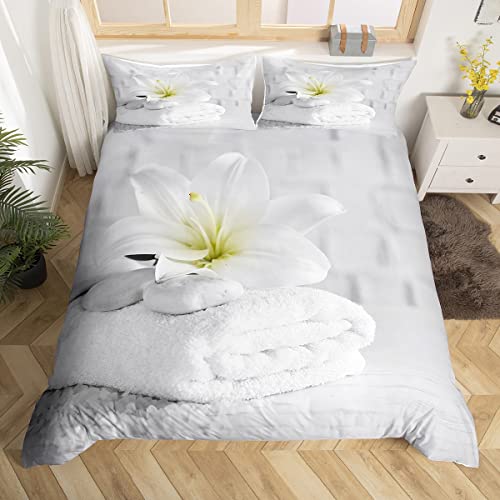 Homemissing Zen Stones Housse de Couette Zen Spiritual Floral Parure de Lit 140x200cm pour Enfants Décor Méditation Parure Housse de Couette Tranquil Nature...