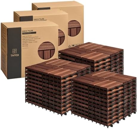 THYOI Acacia Wood Interlocking Deck Tiles (12" x 12"), Deck Floor...