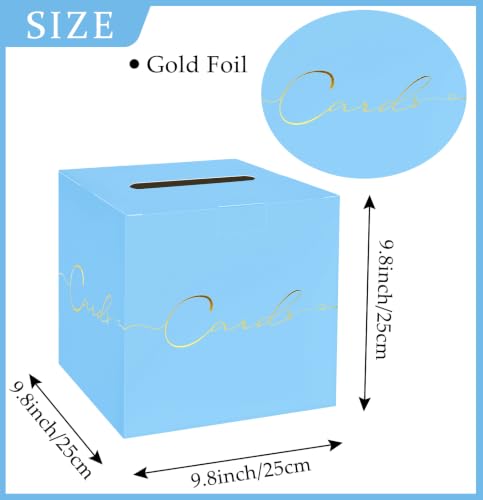 Image of HEIPINIUYE Light Blue Wedding Card Box with Gold Foil 9.8 inch x 9.8 inch Blue Large Gift Card Box for Party Wedding Reception Graduation Birthday Baby Shower Cardboard Raffle Envelope Box with Slot
