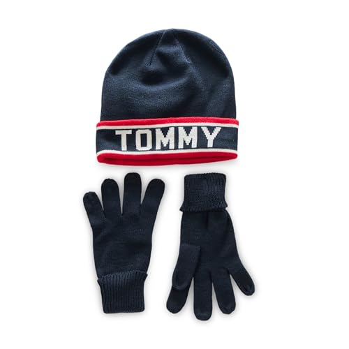 Tommy Hilfiger Herren Set aus Mütze, Schal und Handschuhen Beanie, Wüstenhimmel, Einheitsgröße