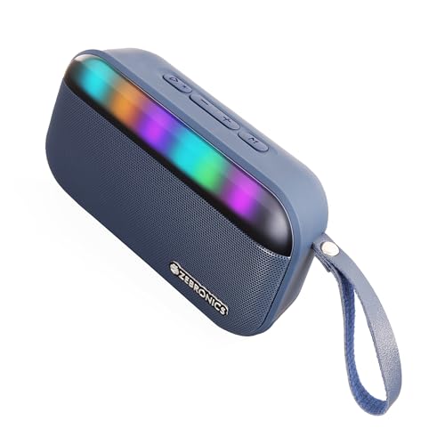 ZEBRONICS County 7 Portable Bluetooth Speaker, 8 Watts, Upto 8 Hours Playback, Passive Radiator, BTv5.3 | mSD | TWS | USB, RGB LED, Call Function, Carry Loop (Blue)