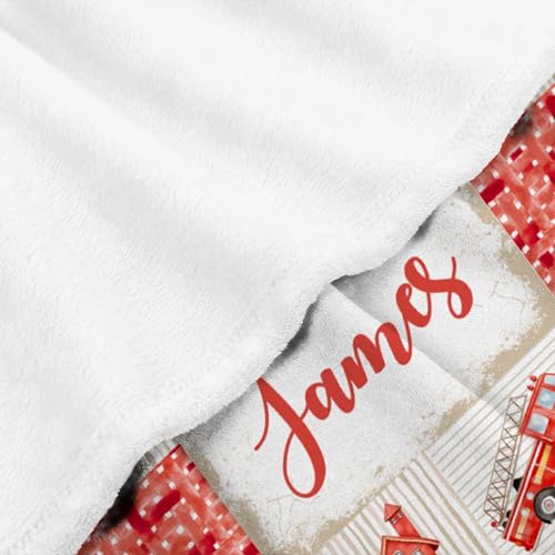 Image of Fire Trucks Firefighter Custom Blanket Gifts Personalized Fire Trucks Throw Blankets for Boys Girls Super Soft Fleece Flannel Air Conditioning Blanket for Couch Bed 50x40 in for Kid