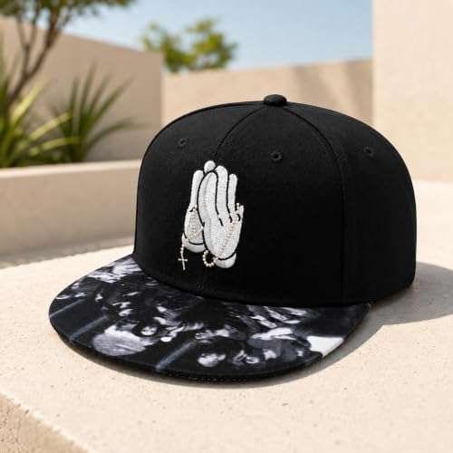 Image of VRITRAZ Comfortable Polyester 3D Printed Hip Hop Cap for Men & Women | Adjustable Snapback Closure Flat Brim Baseball Hat | Lightweight Urban Streetwear Headwear for Dance, Skateboarding, Gym, Sports