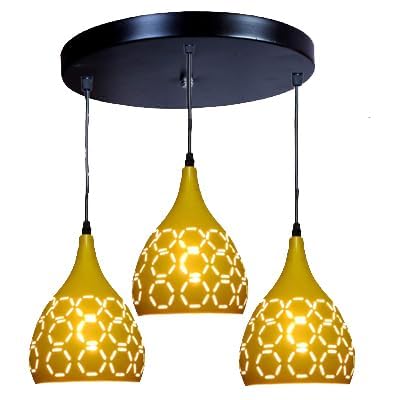 Image of GreyWings Yellow Aluminium 3-Light Cluster Hanging Pendant for Ceiling, Modern Hanging Light, (Bulb not Included) Cluster Set
