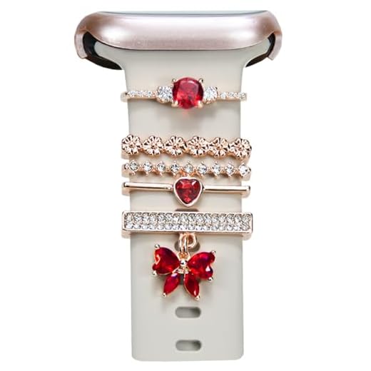 SUNOREEK Berloques de pulseira de relógio femininos, pingentes decorativos vermelhos com pedra de nascimento de janeiro e julho, anéis decorativos compatíveis com Apple 49 mm, 45 mm, 44 mm, 42 mm, 41