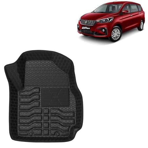 Image of Kingsway Accessories Premium 4.5D Car Floor Mats Only Compatible with Maruti Suzuki Ertiga (Year 2018 to 2022) All Model, Set 4 Pcs, 100% Waterproof Tray Shape PVC Foot Mats | Black | 1 Year Warranty