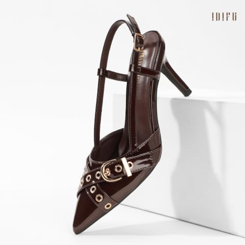 Image of IDIFU IN3 Slingback Kitten Heels for Women Stiletto Heel Closed Pointed Toe Pumps Buckle Straps Dress Shoes Sexy Prom Party Work Trendy Fashion Comfortable Pumps Dressy Shoes