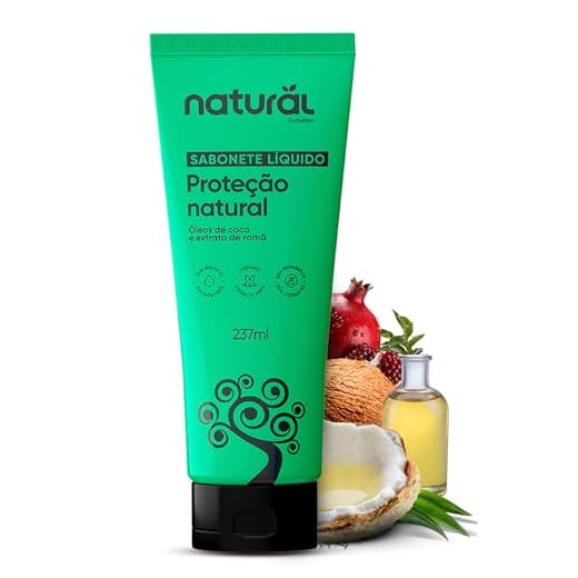 NATURAL Sabonete Líquido com Óleo de Coco e Extrato de Romã - Hidratação Profunda e Intensa - Todos os Tipos de Pele - Vegano - 237ml
