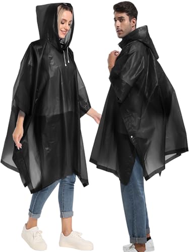 HOOMBOOM Black Reusable Rain Ponchos for Adults – Lightweight, Portable Raincoats with Drawstring Hood - Image 5