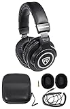 Rockville PRO-M50 Studio Headphones w/ Detachable Coil Cable, Case+Extra Ear Pad, Silver, mediam