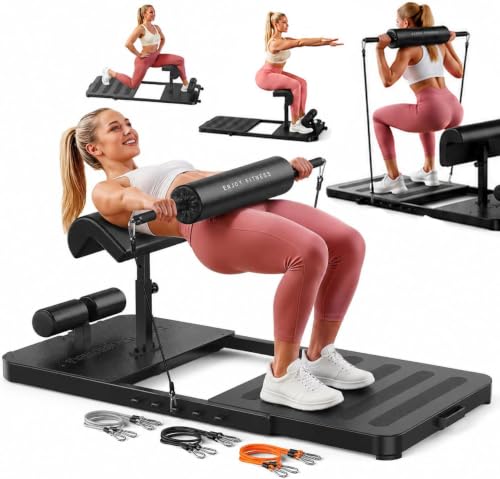FEIERDUN HT1 Adjustable Hip Thrust Machine for Home Gym Progressive Glute Training System with Barbell-Style Squat Padded Support Bar 7-Level Resistance Bands Heavy-Duty Steel Frame