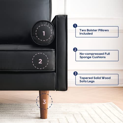 Vonanda Sofa Couch, Sectional Sofa Faux Leather Couch For Living Room And Small Space, L Shaped Couch With Reversible Chaise And Tufted Seat Cushion, Black #TOP5