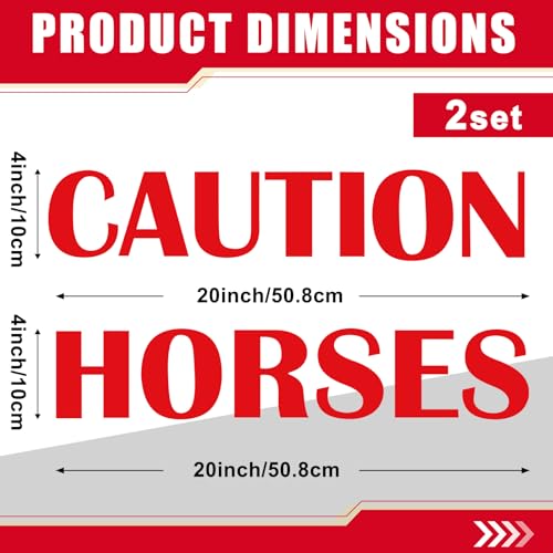 Image of Reallnaive 4 Pcs Caution Horse Trailer Decals 10 x 20 Inch Red Caution Horse Stickers for Trailer Safety Warning Decal Decor