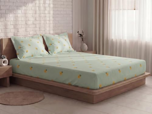 Image of SleepyCat 300 TC Cotton-Soft Microfiber Bedsheet with 2 Pillowcases|Wrinkle-Free|300 TC Plain Weave|No Creases, No Shrinkage|No Colour Fading|150 GSM|Mist Daisy|Fits Mattress Upto 8 Inches|Double