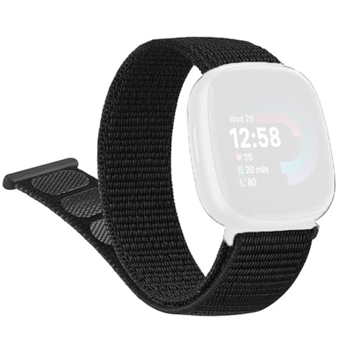 Image of CellFAther Soft Nylon Band Straps Compatible with Fitbit Sense, Sense 2 / Fitbit Versa 3, Versa 4 Jet Black