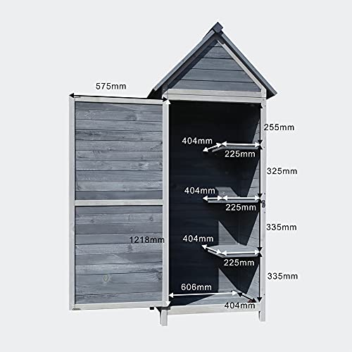 Wiltec Gartenschrank grau aus Holz 77x53x179cm mit Tür & Satteldach mit Bitumenisolierung – Bild 6