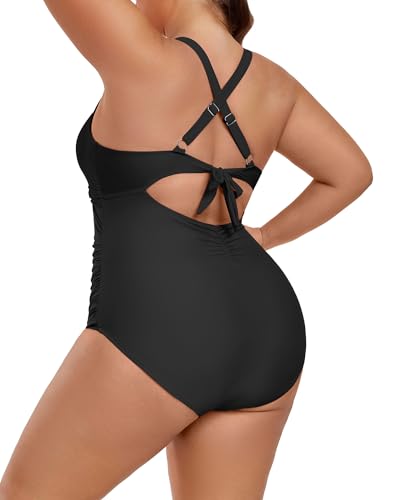 Plus Size One Piece Swimsuit for Women Tummy Control Bathing Suit Cutout High Waisted Tie Back 1 Piece Swim Suit2