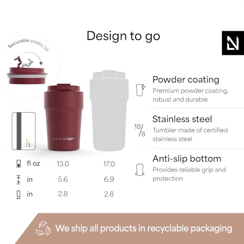 Image of LARS NYSOM Thermo Coffee Mug to go 13oz | Travel Mug 0.38 Liter with Insulation | Silicone grip base | Leak Proof Stainless Steel Tumbler for Coffee and Tea on the Go (Powder Berry Red, 13oz)