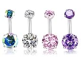 HQLA 14G Belly Button Rings Surgical Stainless Steel Round Cubic Zirconia Navel Barbell Stud Body Pi