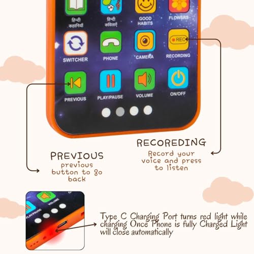 Image of Educational Phone Toy for 2-12 Years Kids Rechargeable 24 Modes Talking Baby Smart Phone Mobile Toy for Boys Girls Christmas Gift Birthday Surprise (10 Languages Space Themed)