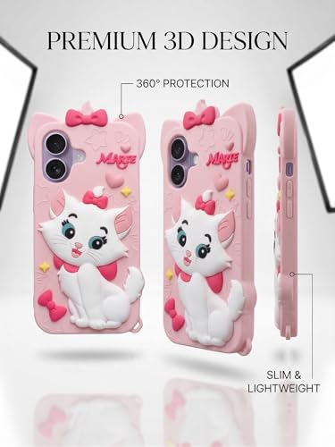 Image of amazon basics Luxury 3D Marie Cat Pink Silicone Case for iPhone 17 | Cute Cartoon Soft Back Cover | Shockproof Kawaii Designer Cover for Girls & Women