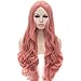 Produktbild ATAYOU® lange gewellte lockige synthetische Cosplay Perücken für Frauen Halloween und Party Fancy Dress mit 1 Freie Perücken Kappe (Rosa)