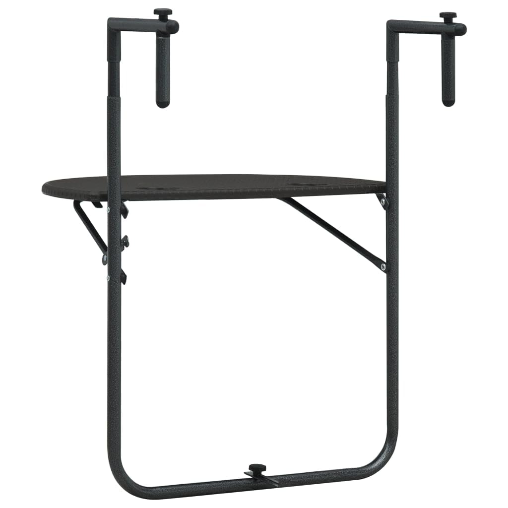 Table de balcon pour extérieur, table de balcon, table de balcon, table suspendue en plastique, marron, 60 x 64 x 83,5 cm, aspect rotin, pour pelouse, jardin, terrasse