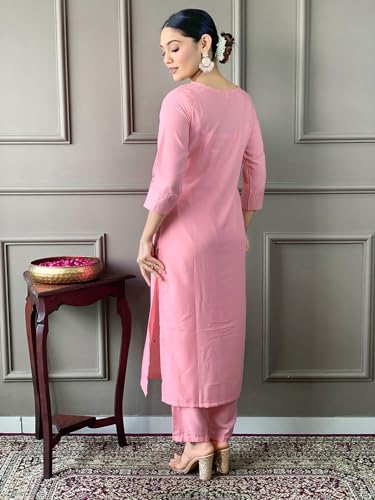Image of Naixa Women's Viscose Embroidered Straight Kurta with Viscose Pant and Silk Blend Printed Dupatta Sets (NK-430)