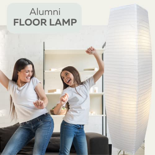 Alumni Paper Floor Lamps (Set Of 2)- Japanese Inspired Stylish Standing Lights With Chrome Base And Elegant White Paper Shade, On/Off Foot Switch Paper Lantern Lamp With Rice Paper Lamp Shade 2-Pack #TOP1