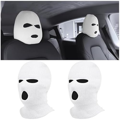 AUCELI Car Headrest Cover, 2pcs Seat Headrest Trim, Terylene Personalized Funny Hat for Car Seat Headcover, Car Front Seat Head Rest Protectors, Auto Interior Seat Decoration for Van SUV (White)