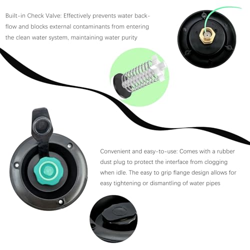 Image of RV City Water Fill Inlet Flange Connection Fittings with Check Valve fit RV Camper Trailer Marine Hose Water Inlet Connector Replacement for Connect 3 /4'' NH Female to 1 /2'' NPT Male (BLACK)