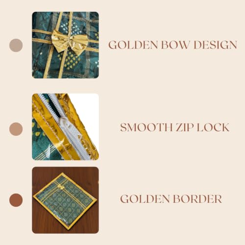 Image of Saree Packing Covers for Wedding and Trousseau Bag | Golden Border Dual-Sided Transparent PVC Saree Organiser for Wardrobe Storage | Luxury Clothes Gift Bags with Zip (24, golden)