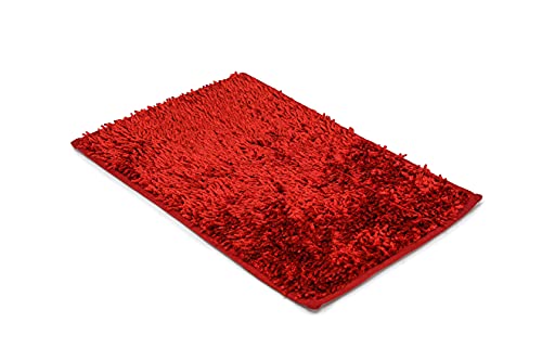 Image of CASA-NEST Premium Anti Skid Bath Mat,Super Soft Doormat,Shaggy Microfiber,Washable,Size=16x24 Inch,Color-Red