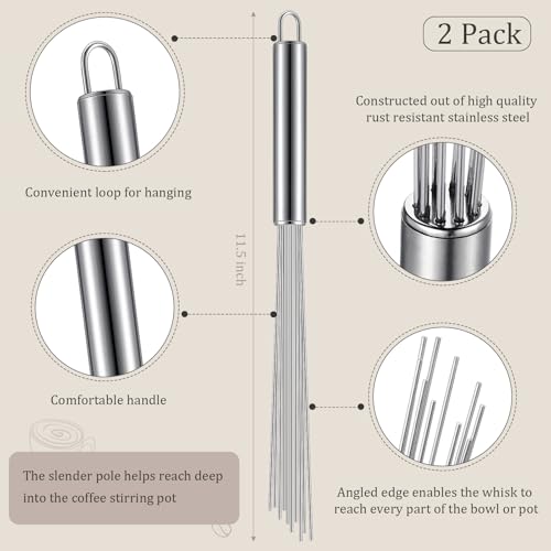 Image of Baderke 2 Pcs Barista Whisk Tool 11.5 Inch Long Handle 10 Needles Stirrer