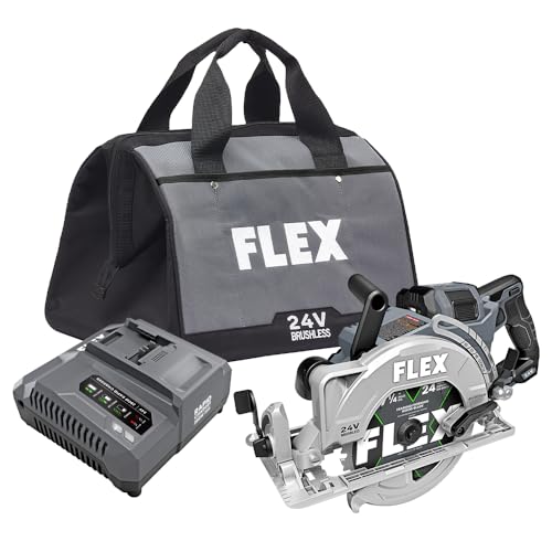 FLEX 24V Brushless Cordless 7-1/4-Inch Rear Handle Circular Saw Kit with 10.0Ah Stacked Lithium Battery and 280W Rapid Charger - FX2141R-1J