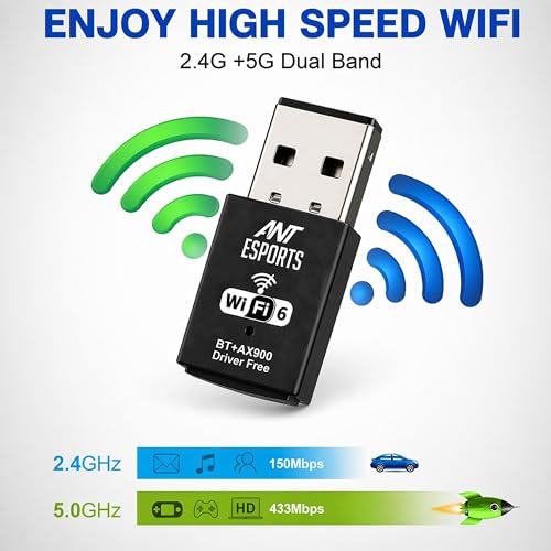 Image of Ant Esports AE900X SmartChoice Dual Band WiFi 6 USB Dongle with Bluetooth 5.4, 900Mbps Speed (2.4GHz + 5GHz), MU-MIMO, Plug & Play, WPA3 Security, Hotspot Mode, Windows Compatible