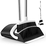 EZKEY Broom and Dustpan Set for Home, 51-in Long Adjustable Handle Angle Broom and Dustpan Combo Set with Dust Pan Teeth to Clean Hair for Home Kitchen Office Lobby Floor Garden (Black&White)