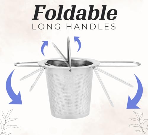 HiTeax 304 Stainless Steel Tea Infuser for Perfect Steeping and Brewing. Fine Mesh Rust Proof Tea Strainers for Loose Tea with Sturdy Folding Handles. Loose Leaf Tea Infuser Dishwasher Safe