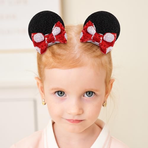 Choicbaby 6 PCS Hair Bow for Gilrs Mouse Ears Sequin Clips Polka Dot Bow with Alligator Clip Mice Ears Hair Bows Barrettes Princess Cosplay Hair Accessories for Baby Girls Toddlers Infant Fine Hair - Image 3