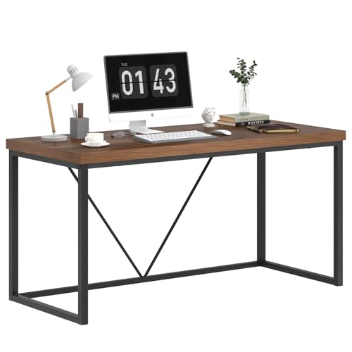 Foluban Large Office Desk, Modern Simple Wood And Metal Computer Desks, Industrial Work Study Writing Gaming Table thumb #7