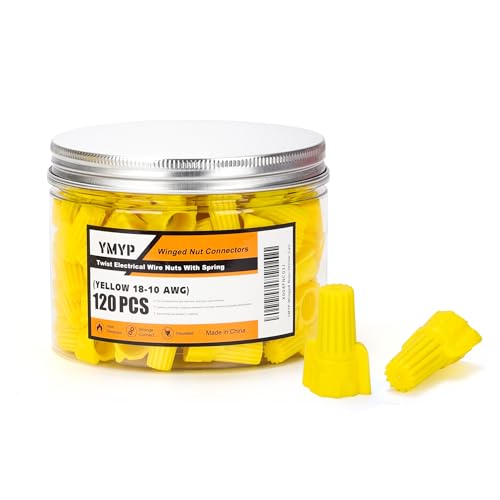 120PCS Winged Wire Nut Connector - AWG 18-10 Yellow - Insulated Insert Twist Electrical Wire Terminal with Spring, Portable Wire Caps for Quick Connection